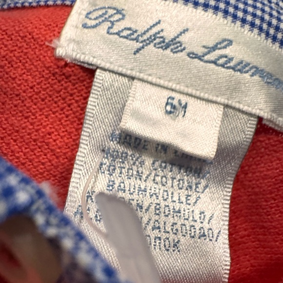 Ralph Lauren Baby Boy Collared Romper Salmon/ Red Sz 6 Months NWT - Picture 5 of 8